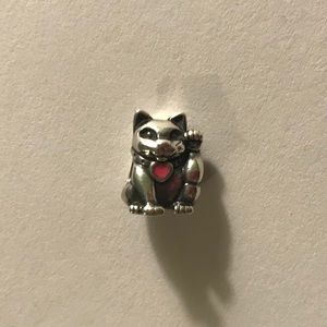 Pandora LUCKY WAVING CAT Charm Red Enamel Heart